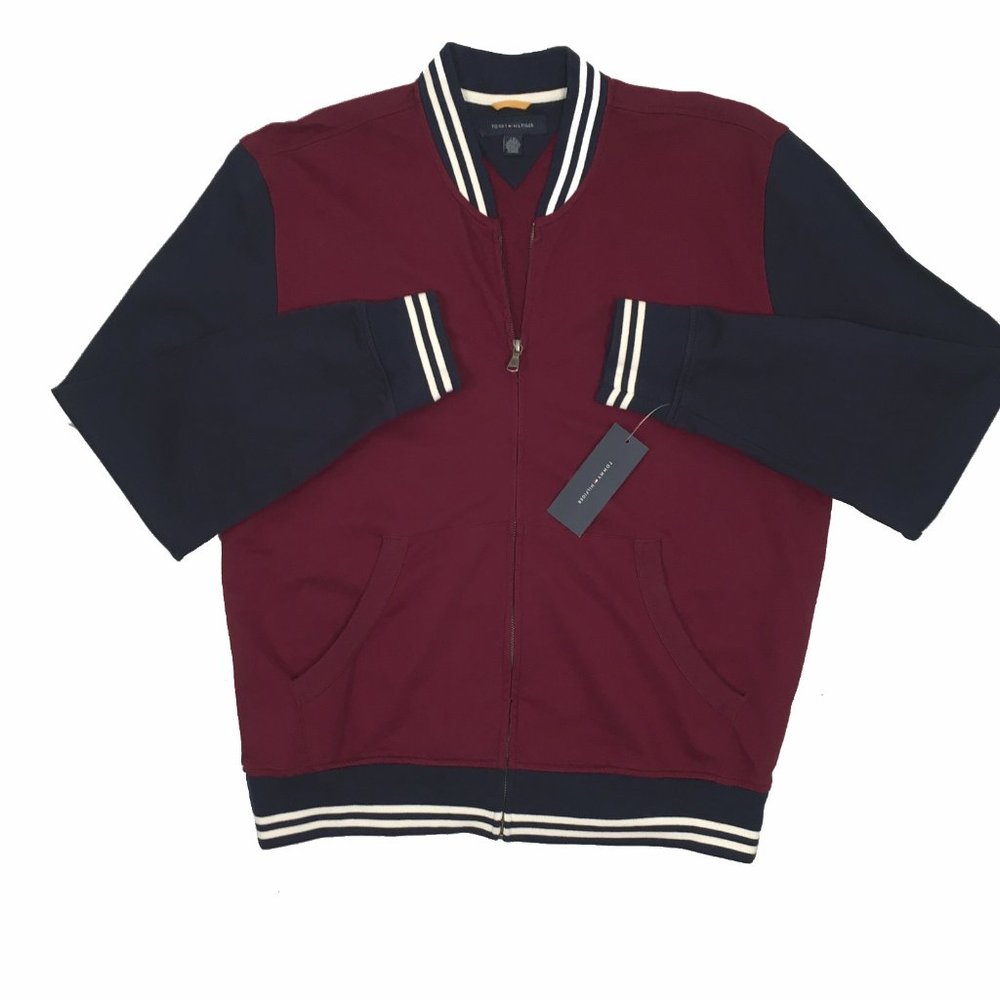 NEW Vintage Tommy Hilfiger Varsity Track Athletic Jacket! Maroon & Navy Knit